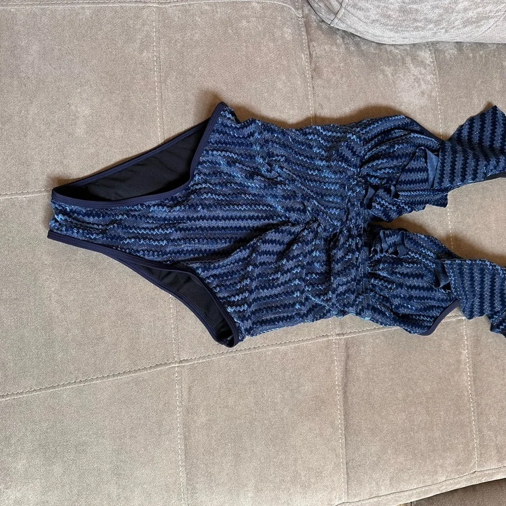 Cupshe Blue One Piece Bodysuit with Ruffled Straps